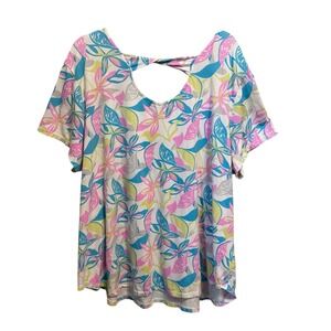 FRESH‎ PRODUCE Size 3X Pullover Top Stretchy Knit Floral Print Beachy USA